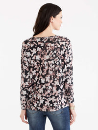 Floral Print V-Neck Top Color Macaron Combo