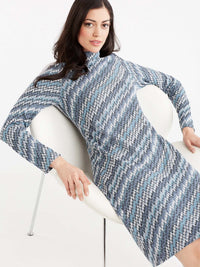 Chevron Mock Neck Dress Color Storm