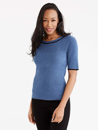 Contrast Trim Ribbed Tee Color Storm Heather