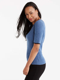 Contrast Trim Ribbed Tee Color Storm Heather