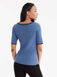 Contrast Trim Ribbed Tee Color Storm Heather