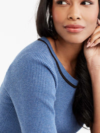 Contrast Trim Ribbed Tee Color Storm Heather