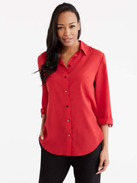 Lace-Up Roll Tab Shirt Color Pop Red