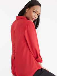 Lace-Up Roll Tab Shirt Color Pop Red