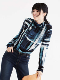 Abstract Turtleneck With Scrunched Cuff Color Viridian Combo