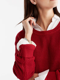 Boat Neck Quarter Sleeve Top Color Red