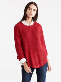 Boat Neck Quarter Sleeve Top Color Red