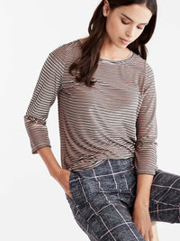 Velvet Striped Boat Neck Top Color Pink