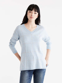 Plaid Drop Shoulder V-Neck Tunic Color Glacier