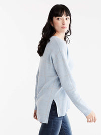 Plaid Drop Shoulder V-Neck Tunic Color Glacier