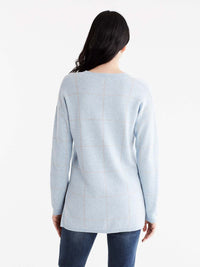 Plaid Drop Shoulder V-Neck Tunic Color Glacier