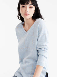 Plaid Drop Shoulder V-Neck Tunic Color Glacier