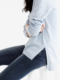 Plaid Drop Shoulder V-Neck Tunic Color Glacier