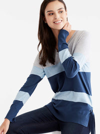 V-Neck Wide Stripe Tunic Color Storm Glacier