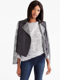 Moto Jacket with Knit Sleeves Color Black