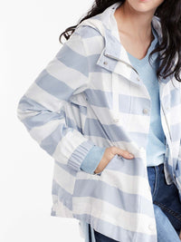 Hooded Striped Anorak Color Silver Grey Ivory