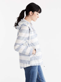 Hooded Striped Anorak Color Silver Grey Ivory