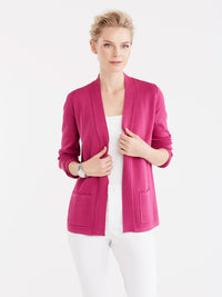 Open Front Ribbed Cardigan color Deep Pink