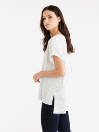 Split Crew Neck Dolman Tee Color Black Combo