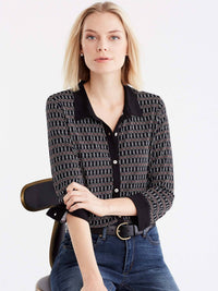 3/4 Sleeve Ring Pattern Shirt Color Black Links