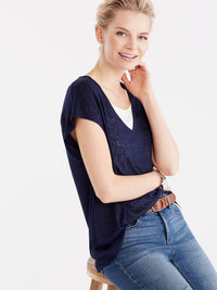 V-Neck Double Layer Tee Color Dark Indigo