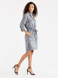 Pop-Collar Shirtdress Color Dark Indigo