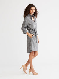 Pop-Collar Shirtdress Color Black