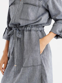 Pop-Collar Shirtdress Color Dark Indigo