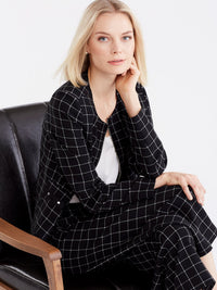 Grid Pattern Zip Jacket, Plus Size Color Black Combo