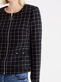 Grid Pattern Zip Jacket, Plus Size Color Black Combo