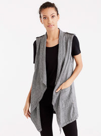 Twill Linen Drape Front Cardigan Color Black