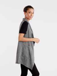Twill Linen Drape Front Cardigan Color Black
