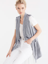 Twill Linen Drape Front Cardigan Color Dark Indigo