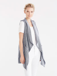 Twill Linen Drape Front Cardigan Color Dark Indigo
