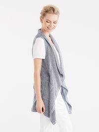 Twill Linen Drape Front Cardigan Color Dark Indigo