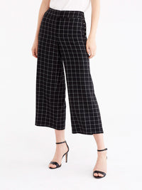 Grid Pattern Culottes, Plus Size Color Black Combo