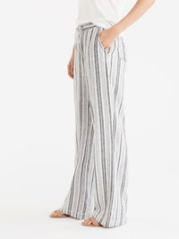 Drawstring Wide Leg Pants Color Black Ivory