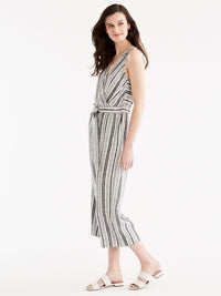 Striped Linen Jumpsuit Color Black Ivory