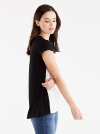 Ribbed Neck Colorblock Tee Color Ivory