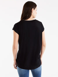 Ribbed Neck Colorblock Tee Color Ivory