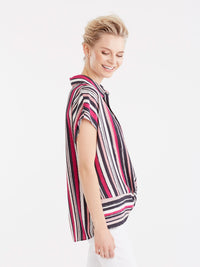 Striped Twist Hem Shirt Color Deep Pink Vertical Stripes