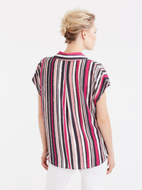 Striped Twist Hem Shirt Color Deep Pink Vertical Stripes