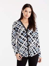 Belt Print Blouse, Plus Size Color Celestial Combo