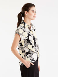 Floral Draped Hem Shirt Color Canary Combo