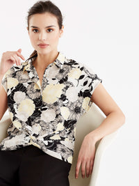 Floral Draped Hem Shirt Color Canary Combo