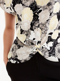 Floral Draped Hem Shirt Color Canary Combo