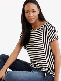 Stripe Tie Front Tee Color Black Stripe