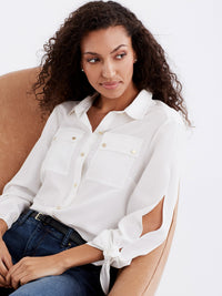 Tie Sleeve Shirt, Plus Size Color Ivory