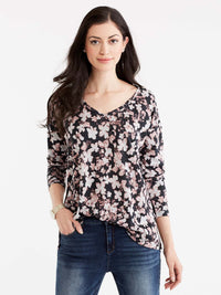 Floral Print V-Neck Top Color Macaron Combo