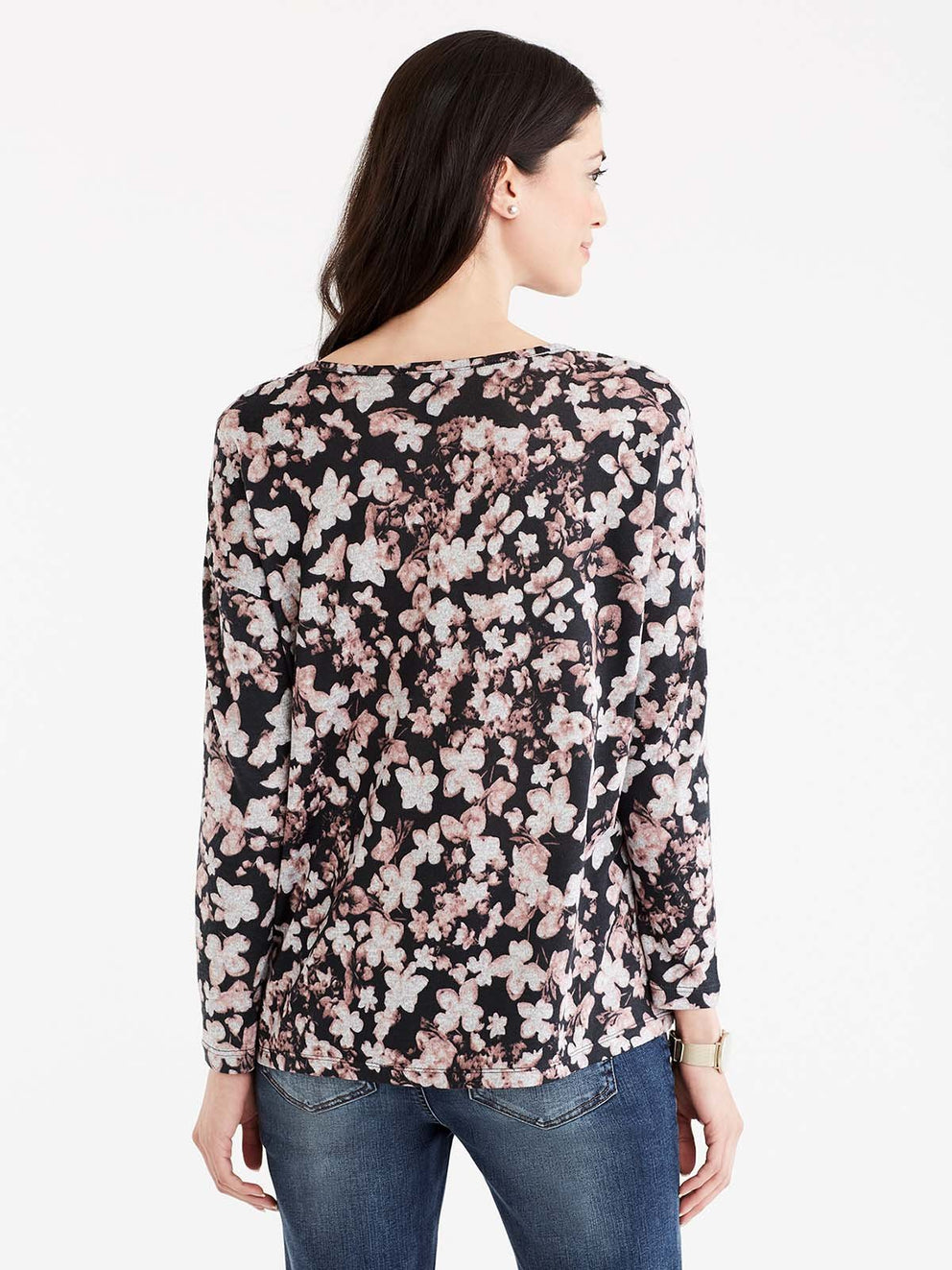 Floral Print V-Neck Top Color Macaron Combo